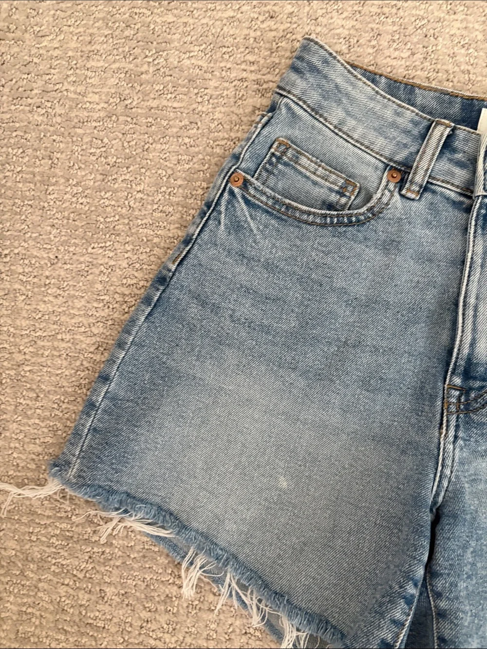 H&M Light Blue High-Rise Raw Hem Denim Shorts